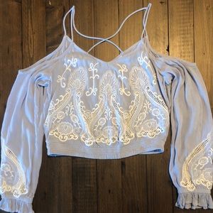 South Moon Under lightly worn blue cropped shirt